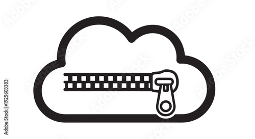 Digital cloud storage and data compression concept vector illustration with a prominent zipper graphic