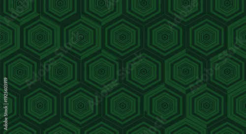Dark green geometric pattern with hexagonal shapes creating a symmetrical, layered design. The image conveys a sense of depth and consistency.