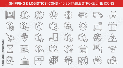 Shipping and Logistics Line Icons Set – Editable Stroke Outline Delivery and Supply Chain Vector Collection