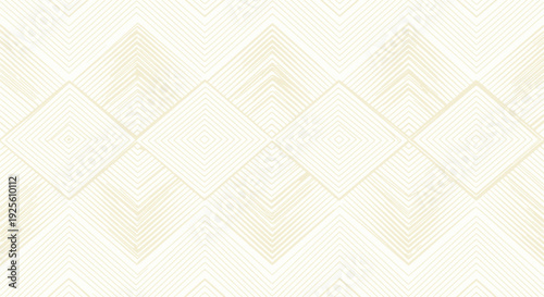 Abstract geometric pattern featuring beige and white interlocking diamond shapes, with concentric lines creating a sense of depth and texture.