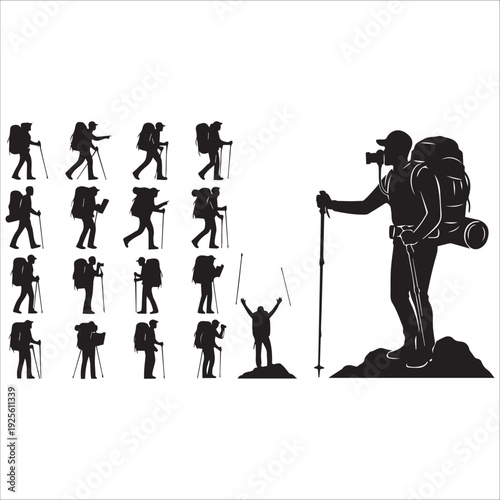 Hiking Adventure Mountain Silhouette Vector