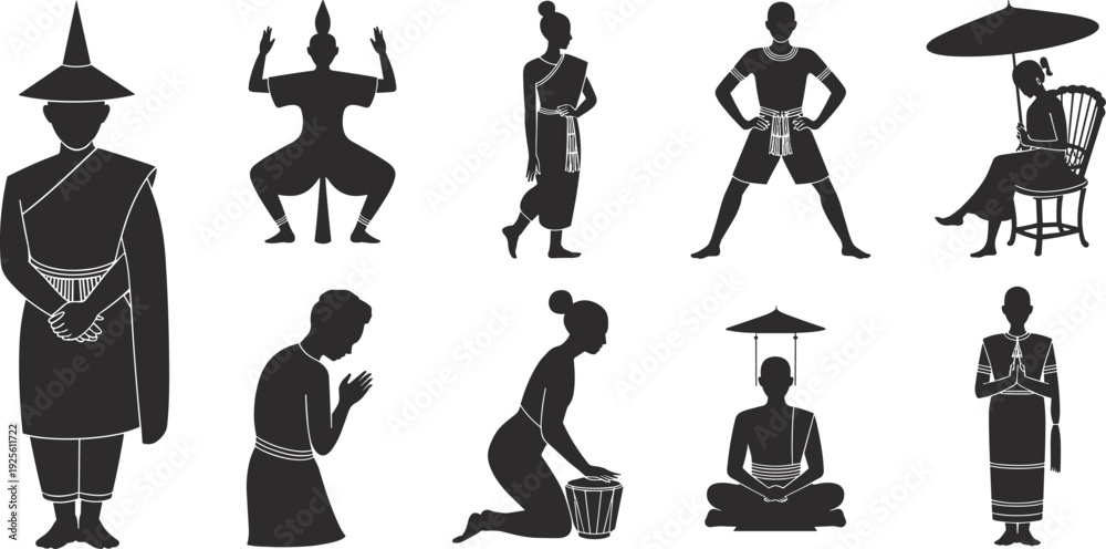 Fototapeta premium Asian cultural silhouettes, ritual and tradition