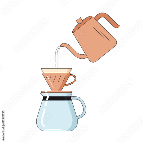 Pour Over Coffee Brewing: Hot Water Pouring into Dripper with Coffee Grounds into Carafe