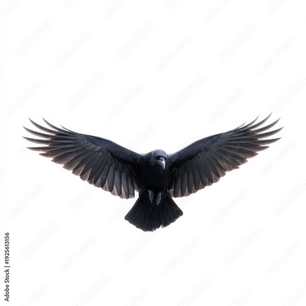 Fototapeta premium Majestic raven in flight against clear sky with outstretched wings