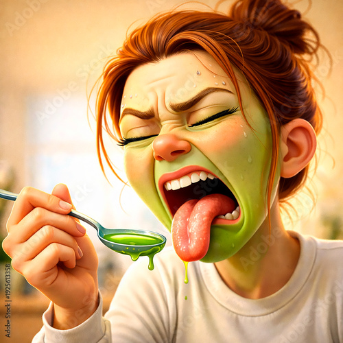 Gesture of disgust upon tasting bad-tasting food