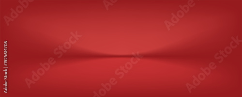 Abstract gradient podium background. Red empty 3d studio backdrop. Clean scene for product presentation. Christmas or New Year mockup template. Vector illustration.