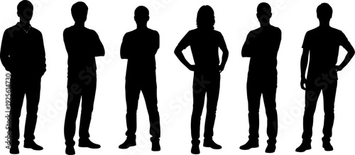 Group of six diverse male silhouettes standing in various confident poses