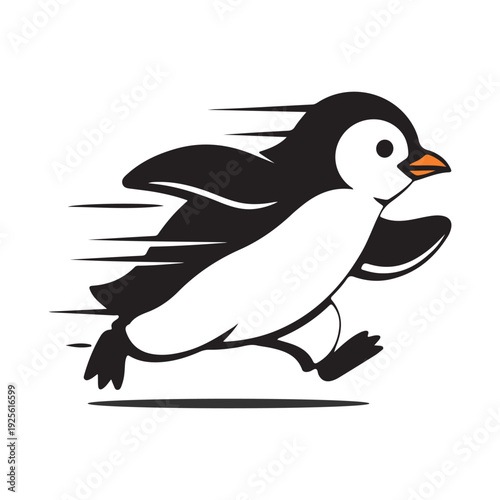 Black and white vector silhouette of a running penguin