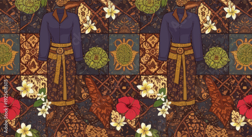 Traditional Costume with Ornate Floral Pattern.