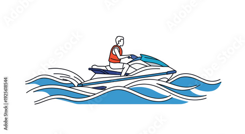 Man Riding Jet Ski on Water Waves.