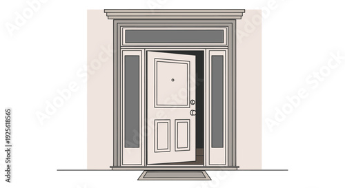 White Front Door with Decorative Surround.