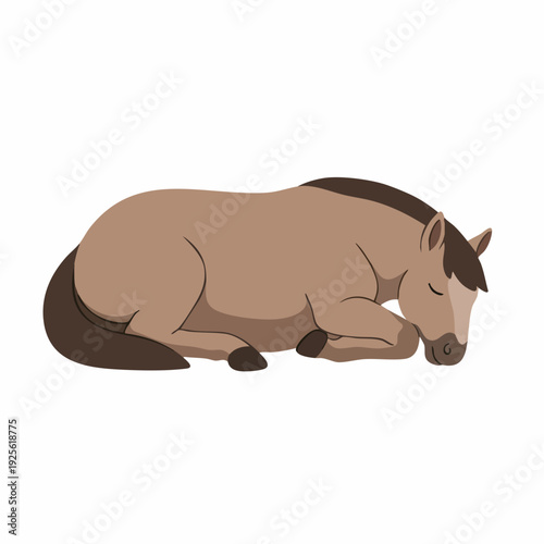 Flat Illustration of Sleeping Horse Cartoon Character Animal Illustration