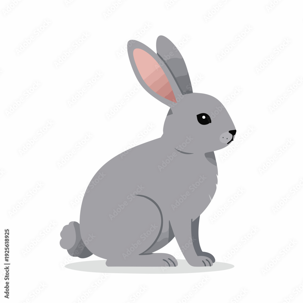 Obraz premium Flat Illustration of a Sitting Grey Rabbit with Pink Ears Isolated