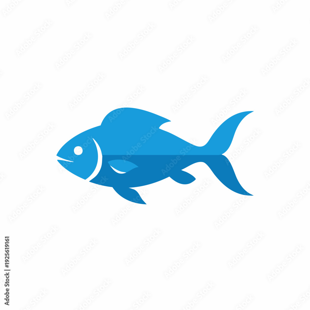 Fototapeta premium Simple Flat Blue Fish Silhouette Aquatic Animal Symbol Icon Illustration