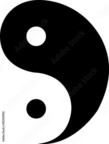 Black flat line yin yang vector  with taijitu balance symbol and outline icons, Chinese philosophy harmony sign isolated on transparent background, editable minimalist design