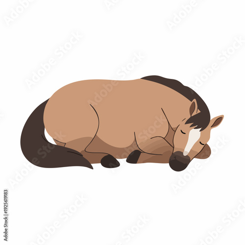 Cartoon Style Illustration of Sleeping Horse Cute Animal Character Design