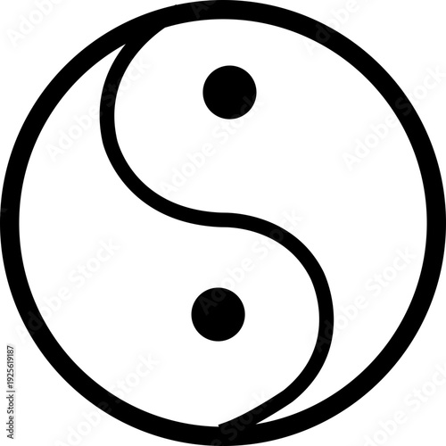 Black flat line yin yang vector  with taijitu balance symbol and outline icons, Chinese philosophy harmony sign isolated on transparent background, editable minimalist design