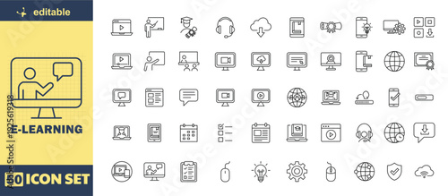 A set of editable e-learning icons for online education and training