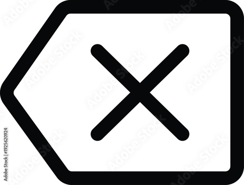 Backspace Delete Key Icon with Cross Symbol for Keyboard and User Interface Design