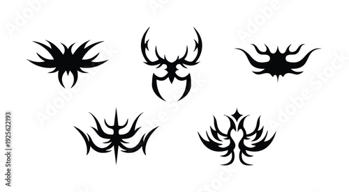 Collection of Five Black Tribal Tattoo on White Background