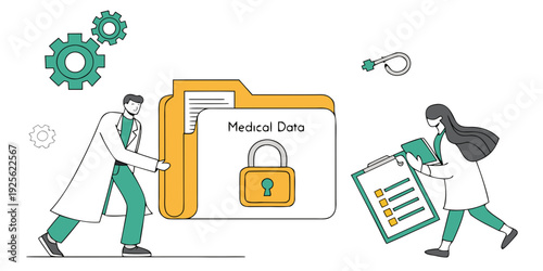 Healthcare professionals securing and managing medical records digitally