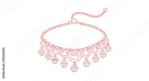 A delicate white necklace with ornate details and dangling charms presented on transparent background silhouette high quality professional detailed