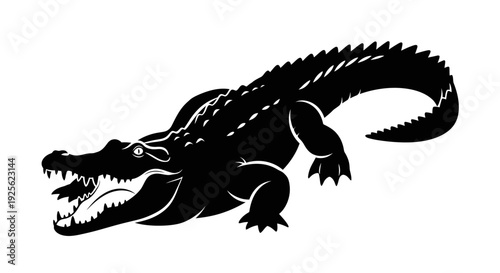 Black Silhouette of an Alligator with Open Mouth.