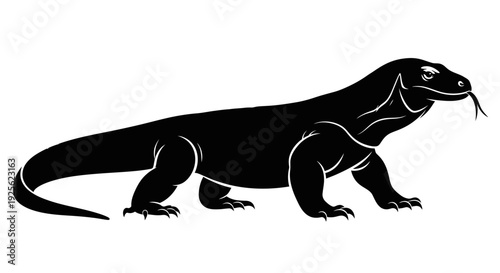Black Silhouette of a Komodo Dragon.