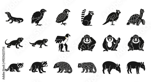 Collection of Various Endangered Animal Silhouettes.