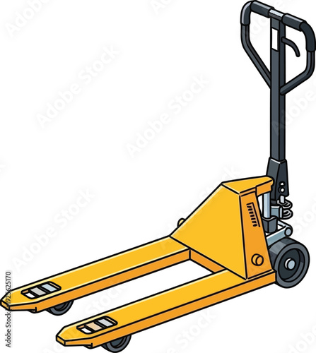 Yellow pallet jack vector illustration for logistics and warehouse operations isolated on transparent background, Vector