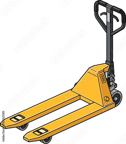 Yellow pallet jack vector illustration for logistics and warehouse operations isolated on transparent background, Vector