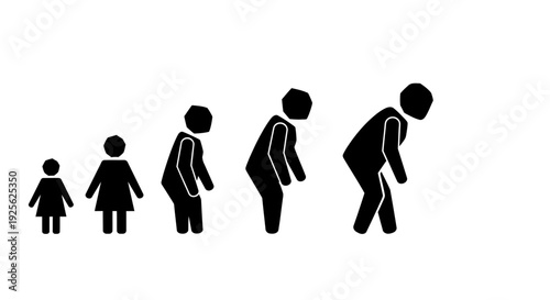 Human Figures Aging Process Stages Silhouette.