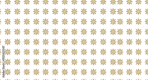 Repeating pattern of beige star-shaped flowers on a white background. The symmetrical arrangement creates a calm and orderly geometric design.