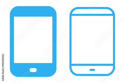 Blue mobile phone with blank screen icons isolated on white background.