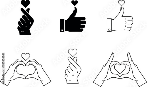 Hand gestures forming hearts in various styles and orientations