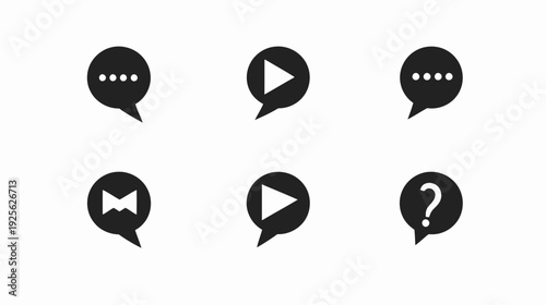 Collection of Black Communication and Interaction Icons on isolated white background