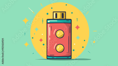 Red and Blue Eco-friendly Power Bank in Yellow Circle on Bright Green Background