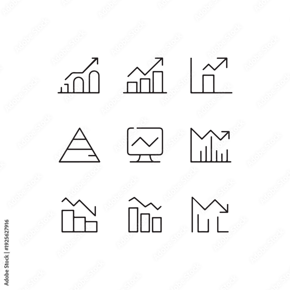 Fototapeta premium Data Visualization Outlined Icons for Dashboard and UI Design