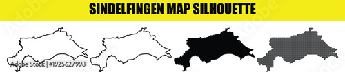 Sindelfingen map silhouette set with various graphic representations including pixelated and thick outline vector icons