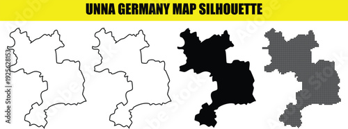 Unna germany map silhouette, unna city in germany vector map, black, outline, dot map
