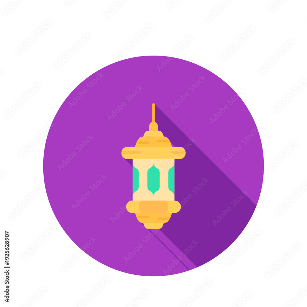 Obraz premium Vibrant Purple Lantern Icon with Golden Accents and Teal Windows