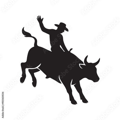 bull and rider rodeo silhouette vector on white background 
