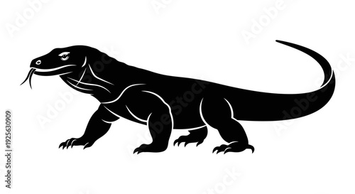 Black Lizard Silhouette Illustration with Claws.