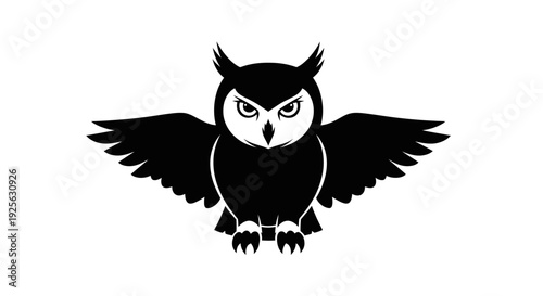 Black Owl Silhouette with Spread Wings.