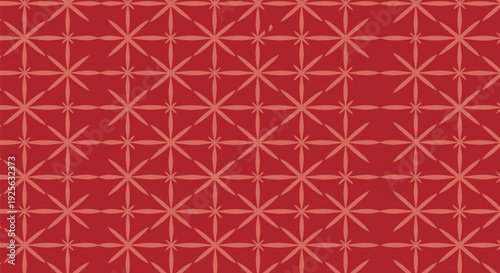Repeating geometric pattern with beige star shapes on a red background. The design creates a harmonious, symmetrical arrangement, conveying a sense of balance and tradition.