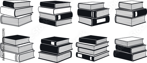 Stacked Books Illustration Set with Hand Drawn Library and Education Elements for Learning Concepts, Publishing Projects, Study Materials, and Vintage Vector Designs