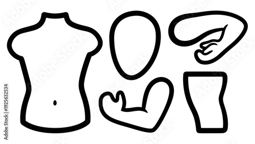 Fashion Mannequin Parts Simple Line Art.