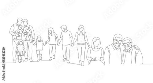 Group of People Standing Together Line Art.