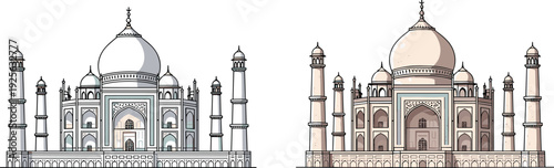 Taj Mahal Illustration Detailed Mughal Architecture Landmark Vector Isolated on White Background India Travel Design