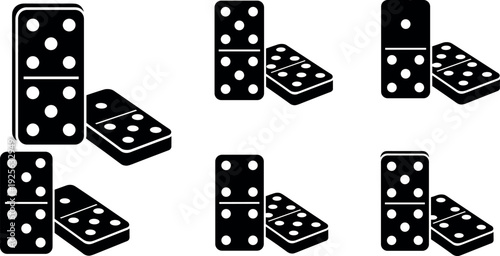 Black Domino Tiles Icon Set with Classic Dotted Game Pieces for Board Games, Casino Graphics, Gambling Concepts, and Minimal Vector Illustrations